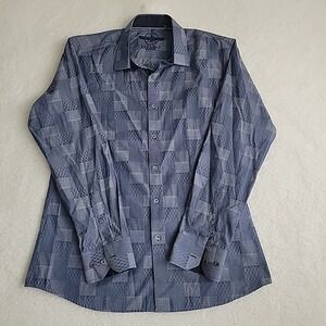 BARABAS Long Sleeve Button Up Shirt Paisley Blue Double Cuff Size X Large